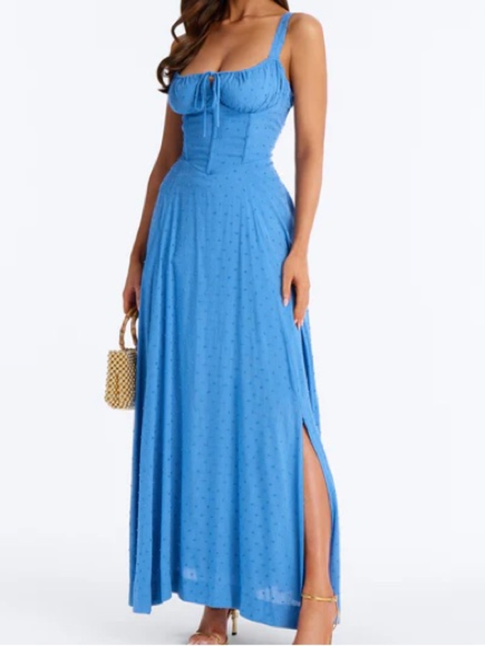 NEW Linen Maxi Dress with Corset Bodice - Blue